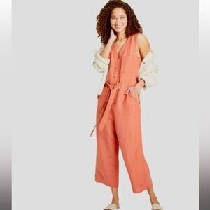 Belted coral jumpsuit
